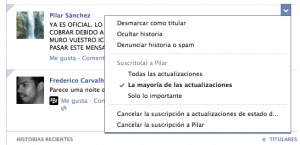 Opciones de clasificación de post en Facebook