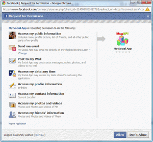 Ejemplo de Petición de Permisos de Facebook Ejemplo de Petición de Permisos de Facebook