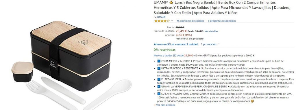 Descripción de producto en Amazon