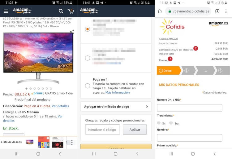 Pagar a plazos en Amazon