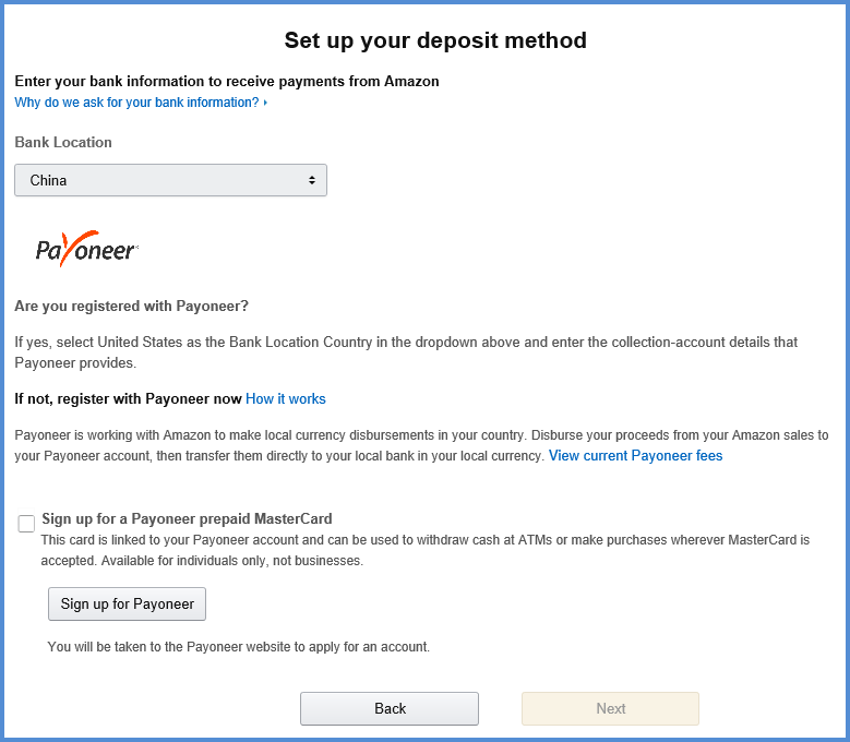 Registrar una cuenta Payoneer en Amazon