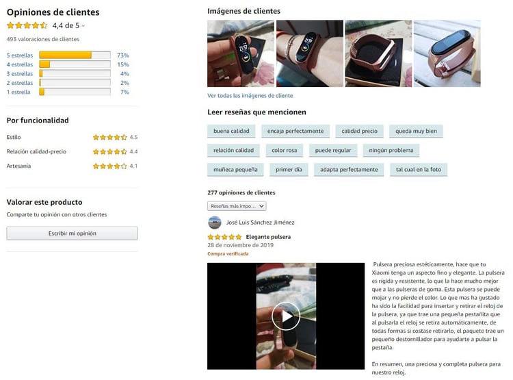 Ejemplos de reseñas en Amazon