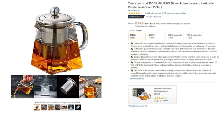 Ficha de producto en Amazon