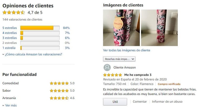 Revisiones de clientes en Amazon