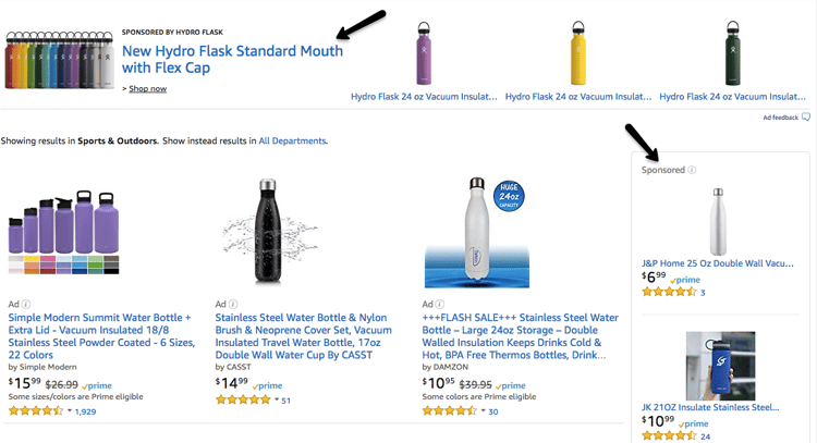 Ejemplo de anuncios en Amazon