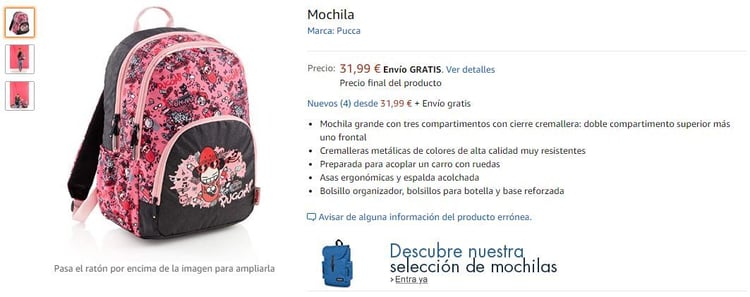 Ejemplo de producto escolar en Amazon