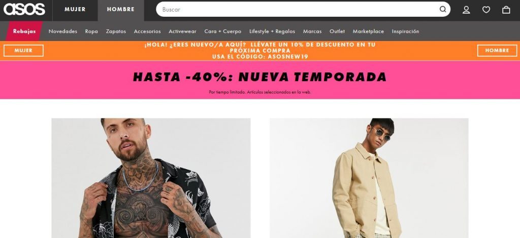 Asos vs Zalando: página de Asos