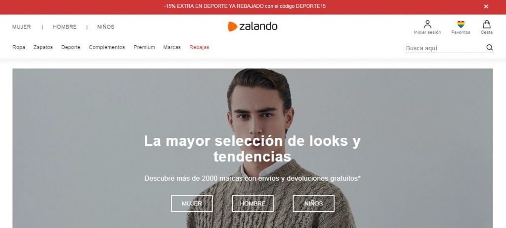 Asos vs Zalando: página de Zalando
