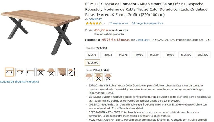 Ejemplo de ficha de producto completa en un marketplace