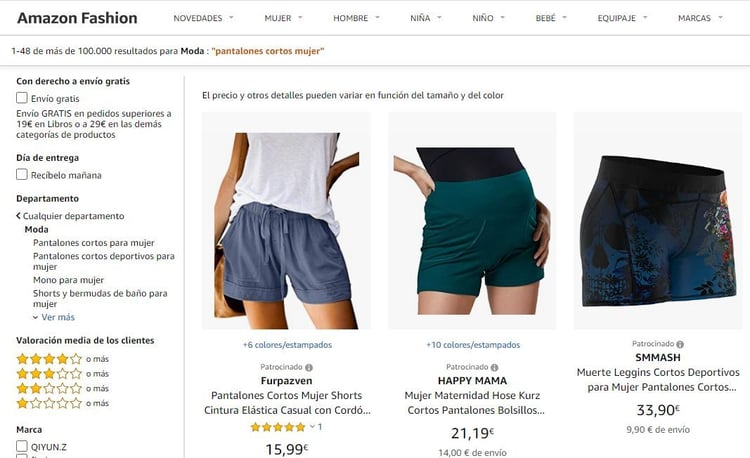Productos de moda patrocinados en Amazon