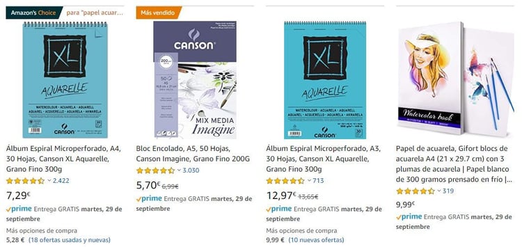 Vistas en minatura en los resultados de búsqueda de Amazon. 