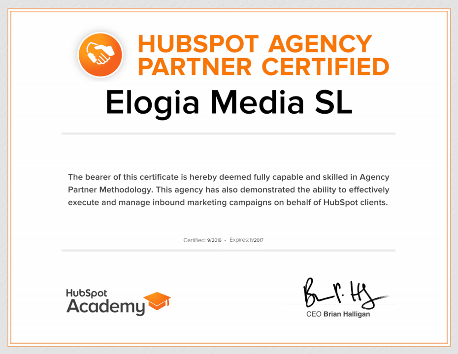 Elogia se certifica como partner de Hubspot en inbound marketing